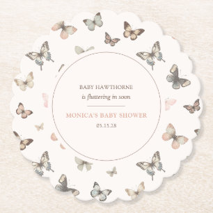 Watercolor Butterfly Minimalist Chic Baby Shower Paper Coaster