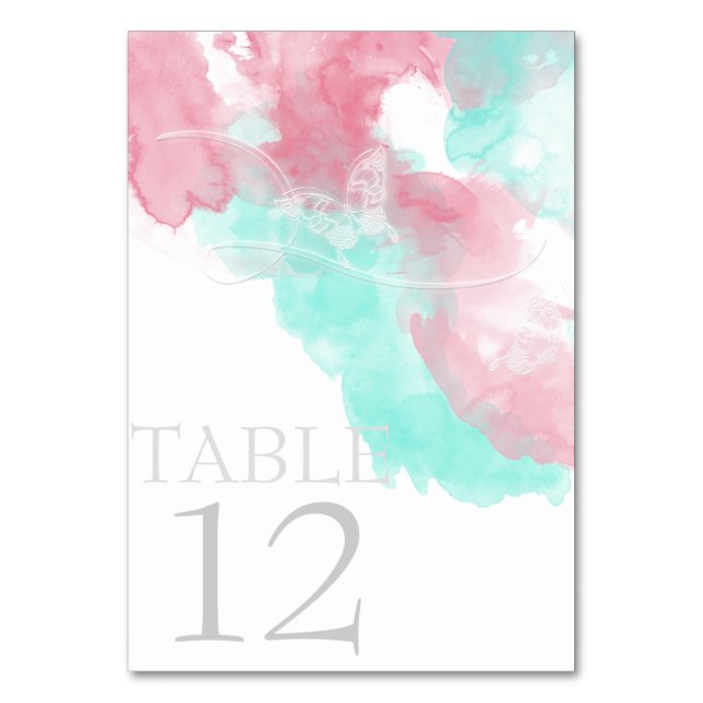Watercolor Butterfly Minted Blush Table Number (Front)