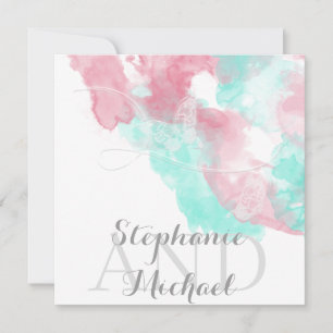 Watercolor Butterfly Minted Blush Wedding Invitation