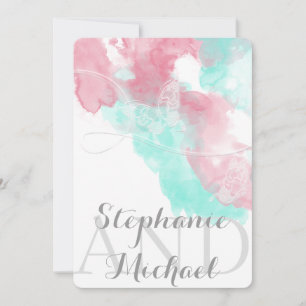 Watercolor Butterfly Minted Blush Wedding Invitation