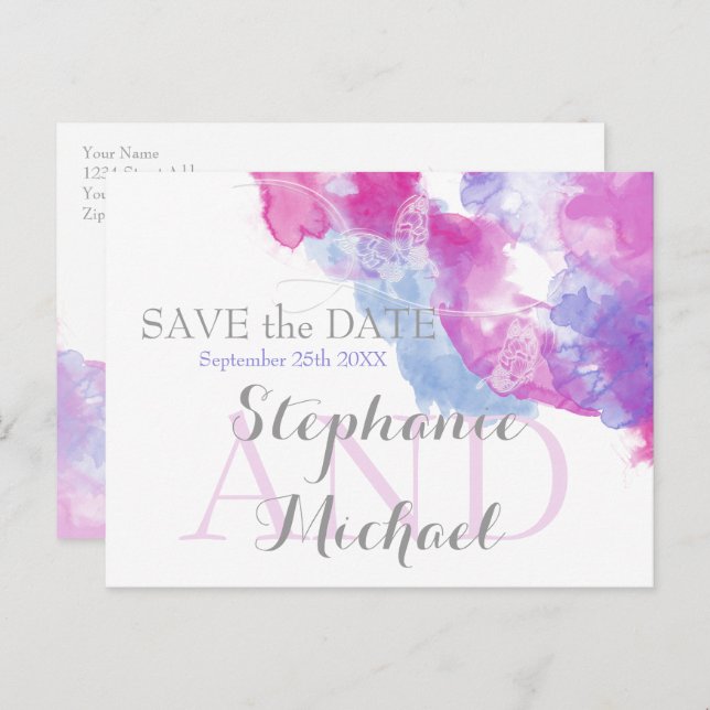 Watercolor Butterfly Mixed Berries SavetheDate Announcement Postcard (Front/Back)