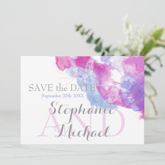 Watercolor Butterfly Mixed Berries SavetheDate Save The Date (Standing Front)