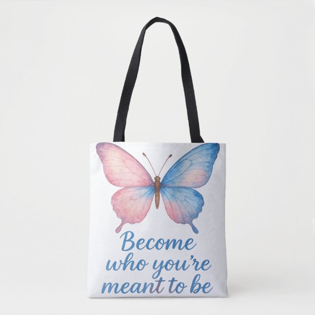 Watercolor Butterfly Motivational Tote Bag  (Front)