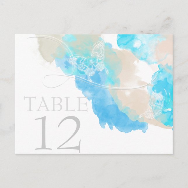 Watercolor Butterfly Ocean Shore Table Card (Front)