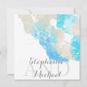Watercolor Butterfly Ocean Shore Wedding Invite