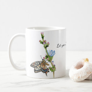 Watercolor butterfly on a chicory flower coffee mug