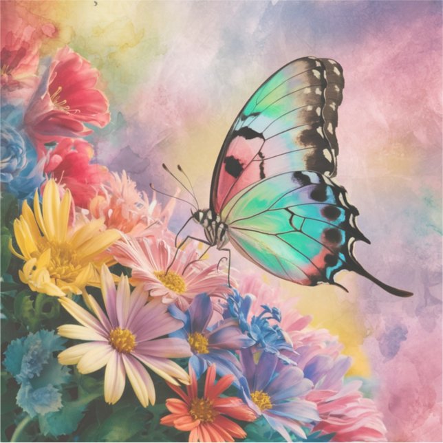 Watercolor Butterfly on Flowers (Front)