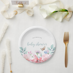 Watercolor Butterfly Paper Plate for Baby Shower