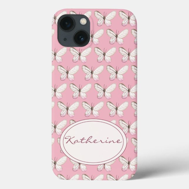 Watercolor Butterfly Pattern | Pink iPhone Case (Back)