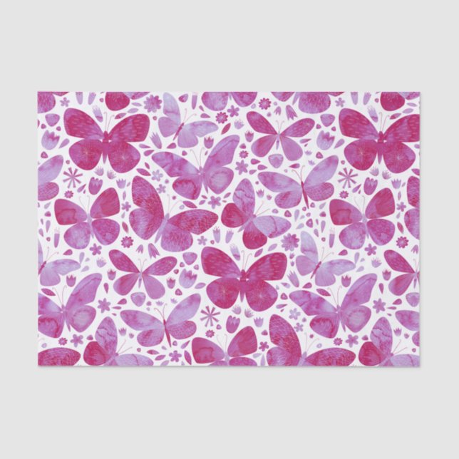 Watercolor Butterfly Pattern Pink Tissue Paper (Front)