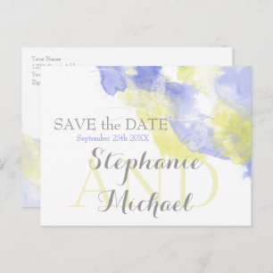 Watercolor Butterfly Periwinkle Lemon SavetheDate Announcement Postcard