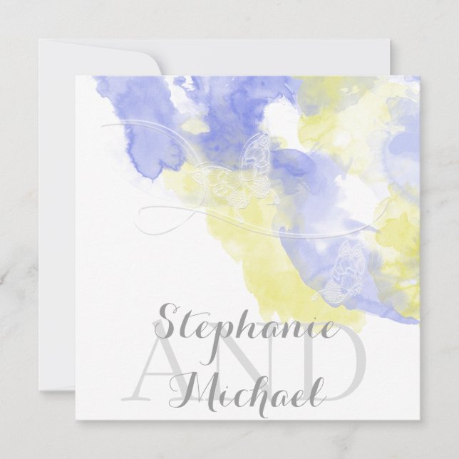 Watercolor Butterfly Periwinkle Lemonade Wedding I Invitation (Front)