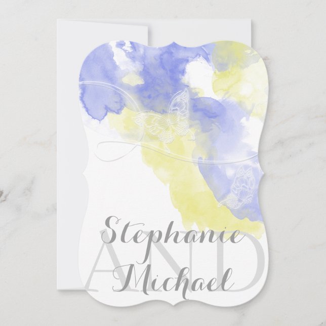 Watercolor Butterfly Periwinkle Wedding Invitation (Front)