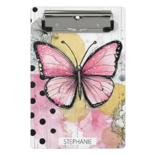 Watercolor Butterfly Pink Boho Nature Art Mini Clipboard