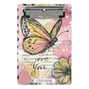 Watercolor Butterfly Pink Gold Boho Nature Art (2) Mini Clipboard