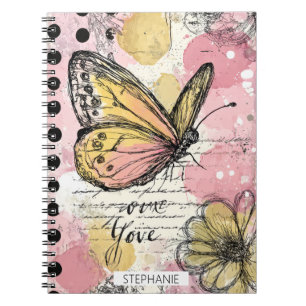 Watercolor Butterfly Pink Gold Boho Nature Art (2) Notebook