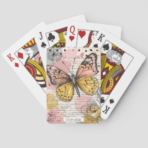 Watercolor Butterfly Pink Gold Boho Nature Art (2) Playing Cards