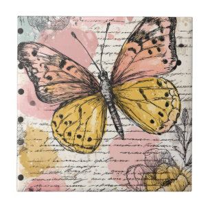 Watercolor Butterfly Pink Gold Boho Nature Art (2) Tile
