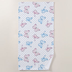 watercolor butterfly polka dot pattern beach towel