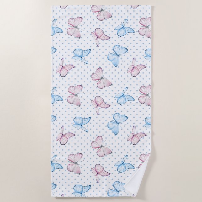 watercolor butterfly polka dot pattern beach towel (Front)