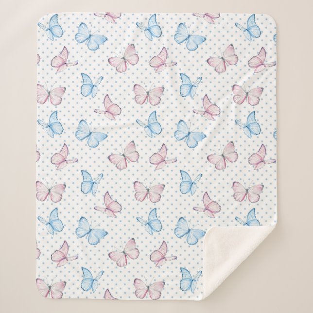 watercolor butterfly polka dot pattern sherpa blanket (Front)
