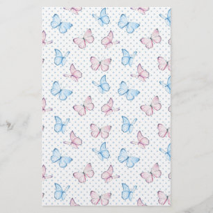 watercolor butterfly polka dot pattern stationery
