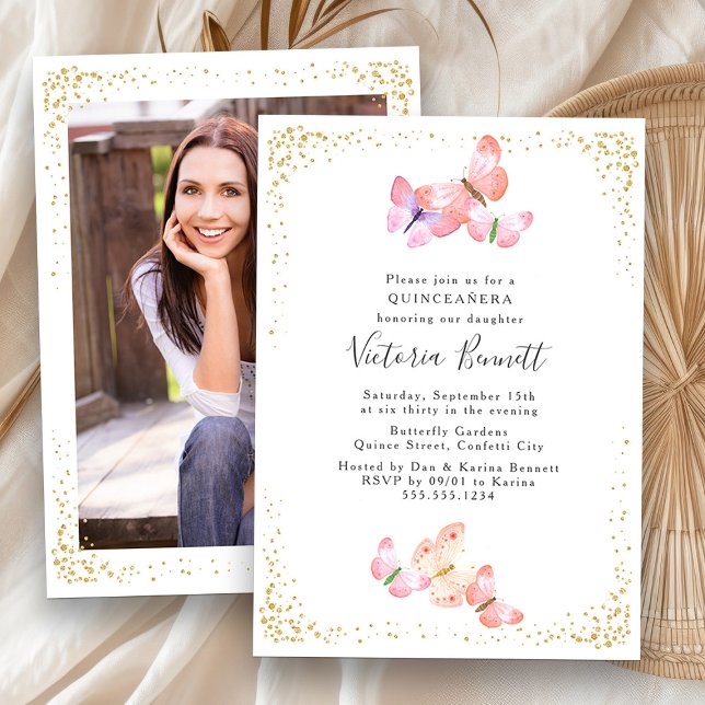 Watercolor Butterfly Quinceanera Photo 15th Invitation (Photo Quinceanera Invitation from Butterfly Skies Quinceanera collection - order printed or digital)