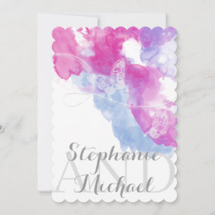 Watercolor Butterfly Raspberry Wedding Invitation