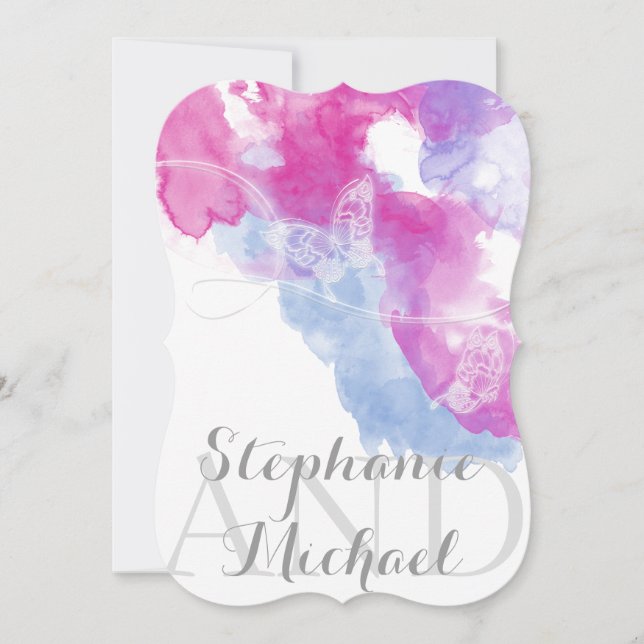 Watercolor Butterfly Raspberry  Wedding Invitation (Front)