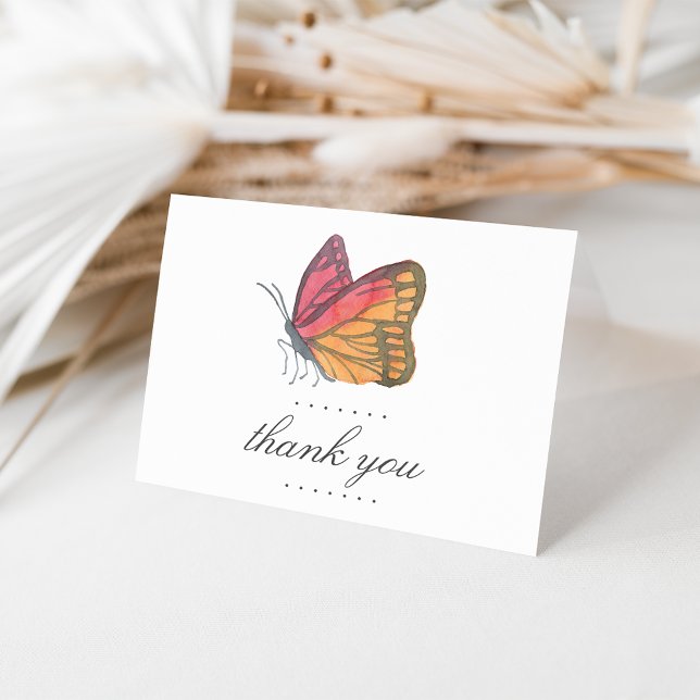 Watercolor Butterfly Red Thank You Card (Creator Uploaded)