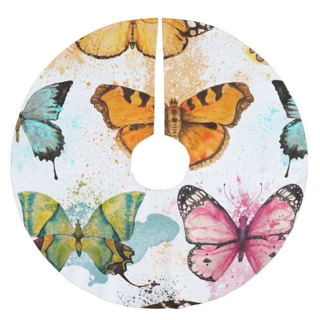 Watercolor Butterfly Seamless Delicate Pattern Brushed Polyester Tree Skirt (Front)