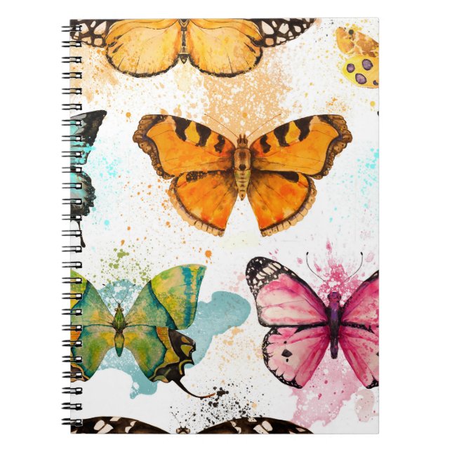 Watercolor Butterfly Seamless Delicate Pattern Notebook (Front)