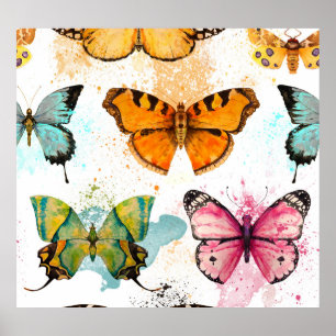 Watercolor Butterfly Seamless Delicate Pattern Poster