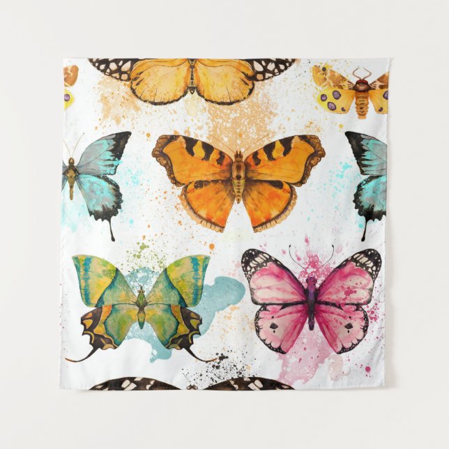 Watercolor Butterfly Seamless Delicate Pattern Tapestry (Front)