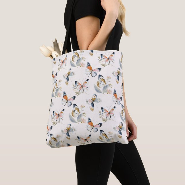 Watercolor Butterfly Seamless Pattern Tote Bag (Close Up)