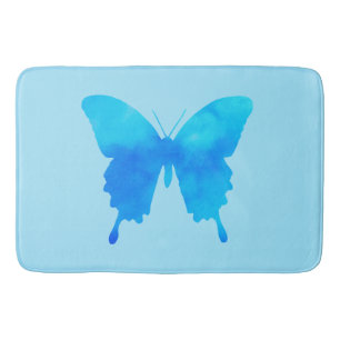 Watercolor Butterfly - Shades of Sky Blue Bath Mat
