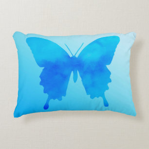 Watercolor Butterfly - Shades of Sky Blue Decorative Cushion