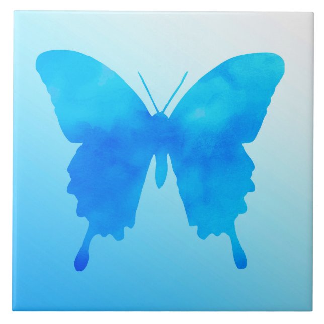 Watercolor Butterfly - Shades of Sky Blue Tile (Front)