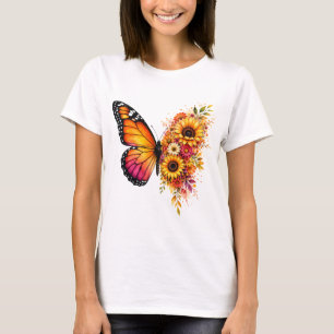 Watercolor Butterfly Sunflower PNG Floral Design T-Shirt