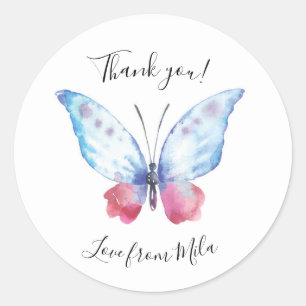 Watercolor Butterfly thank you stickers