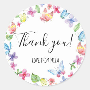 Watercolor Butterfly thank you stickers