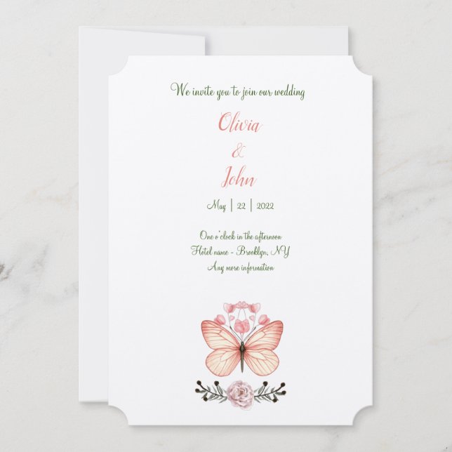 Watercolor Butterfly Wedding Invitation  (Front)