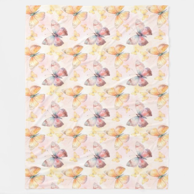 Watercolor Butterfly Whimsy Fleece Blanket (Front)