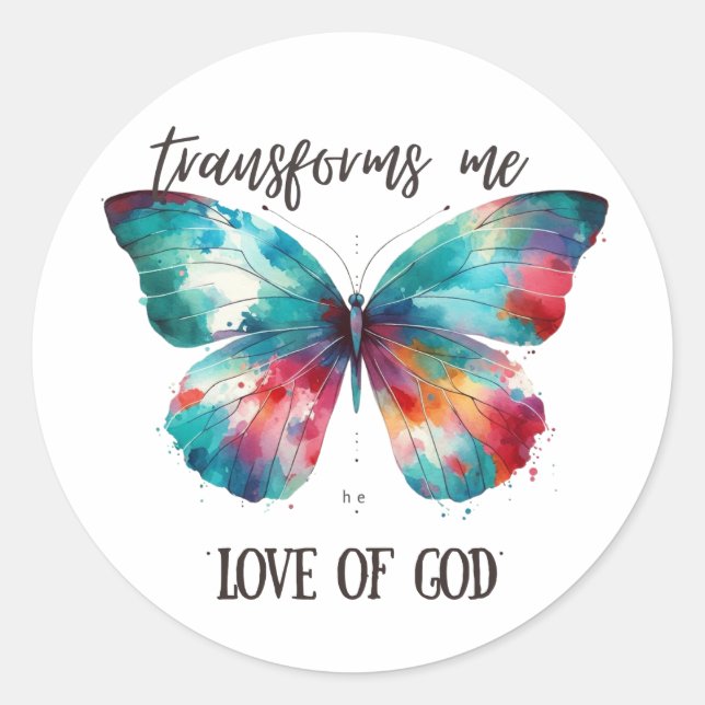 Watercolor butterfly with Christian quote: "God's  Classic Round Sticker (Front)