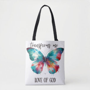 Watercolor butterfly with Christian quote: "God's Tote Bag