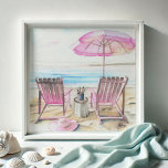 Watercolor By the Shoreline 2 Photo Print<br><div class="desc">Introducing my latest watercolor painting, By the Shoreline - Version 2. This serene beach scene features two wooden beach chairs under a beach umbrella, inviting you to relax by the calming ocean. Painted in soothing shades of pink and blue, this piece captures the essence of beach art and evokes a...</div>