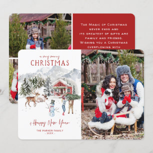 Watercolor Cabin   Christmas Holiday Photo Card