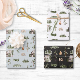 Watercolor Cabin Forest Seamless Pattern Wrapping Paper Sheet