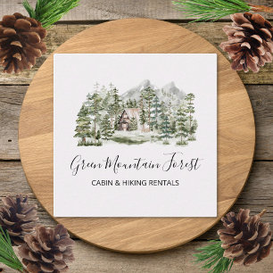 Watercolor Cabin in The Green Pine Forest  Square Business Card