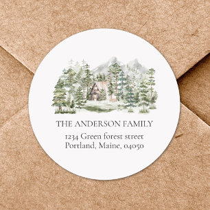 Watercolor Cabin in The Green Pine Forest We Moved Classic Round Sticker